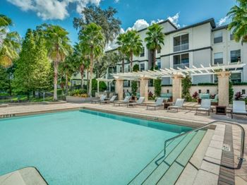 Pool area with lounge seating